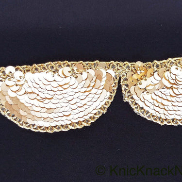 Gold Scallop Trim Embroidered With Beaded Gold Sequins, Approx. 35mm Wide - 210119L451